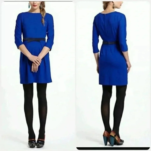 Anthropologie Girls From Savoy Blue Ponte Dress Velvet Bow Taylor Swift Size M - Picture 2 of 10